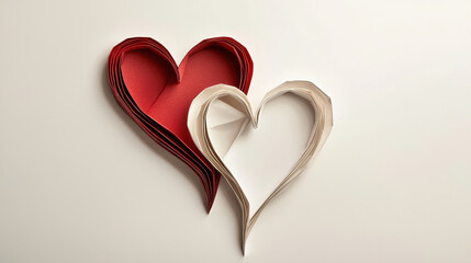 Red and white paper hearts with layered design, symbolizing love and affection