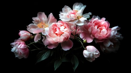 Wall Mural - Beautiful pink peonies arranged on a dark backdrop