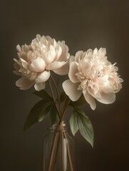 Wall Mural - Delicate peonies in a glass vase create serene ambiance