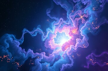 Wall Mural - cosmic dreamscape: vibrant nebula odyssey in blue and purple hues