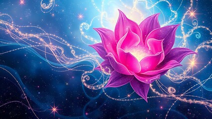 Cosmic Lotus Bloom Under Starry Night Sky