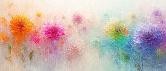 Wall Mural - vibrant abstract floral art in colorful pastel hues depicting fresh blooming flowers against a soft 