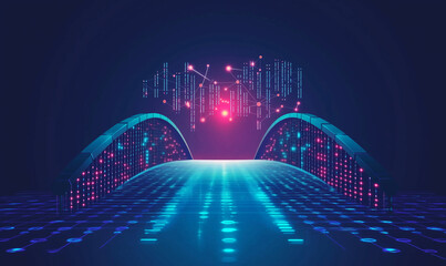 Exploring the future of artificial intelligence in digital landscapes a surreal bridge over data streams