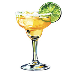 Wall Mural - Margarita, Served in a Cocktail Glass With Salt Rim. Isolated on a Transparent Background. Cutout PNG.