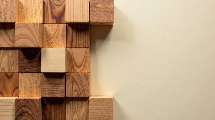 Aufkleber - A Textured Arrangement of Wooden Blocks Against a Pale Background, Ideal for Design Projects Requiring a Natural and Tactile Aesthetic