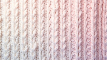 Leinwandbilder - A Softly Graded Pastel Pink and White Knitted Fabric Texture Displaying a Detailed Close Up View of the Interwoven Yarns