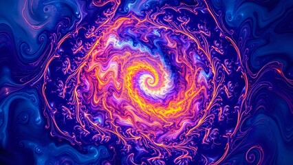 Wall Mural - Cosmic Vortex: Swirling Galaxy of Deep Blues and Vibrant Oranges