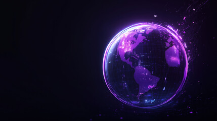 Wall Mural - A glowing blue planet with a purple swirl around it. The planet is surrounded by a purple light that is scattered around it