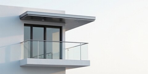 Poster - Modern Architectural Balcony Design with Glass Railing and Minimalist Overhang