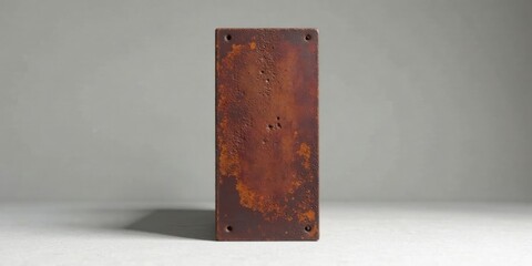 Poster - Rustic, rectangular, weathered-effect object with a textured surface and subtle discoloration, standing upright on a minimalist background