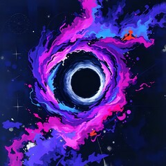 Wall Mural - Cosmic Vortex: Black Hole with Swirling Purple and Pink Clouds