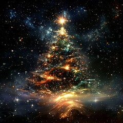 Wall Mural - Celebrate Christmas in a futuristic urban setting filled with cosmic wonders.