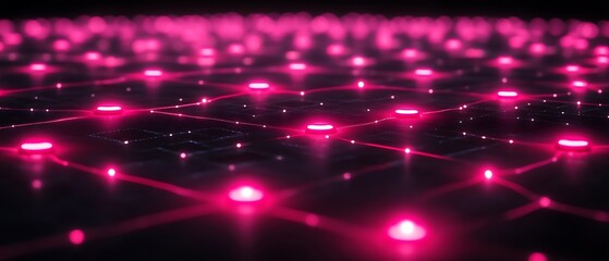 Wall Mural - Pink Neon Network: Glowing Nodes and Lines in Abstract Art