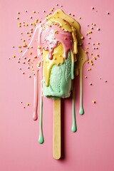 Wall Mural - Charming flat lay depiction of melting pastel ice cream.