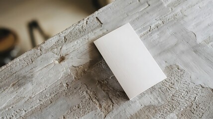 Blank white card on rough textured surface for product showcasing business related activities