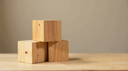 Leinwandbilder - Simple wooden blocks arranged on a light brown surface against a neutral background