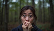 © Alex_Kalin - Fearful expression of Asian woman in gloomy forest, emotional intensity
