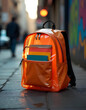 © Shamsojjman - an orange school bag backpack on a sidewalk