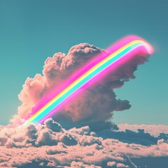 Wall Mural - abstract representation of gentle rainbow clouds against a clear sky.