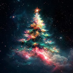 Wall Mural - a stunning 3d illustration of cosmic star explosions resembling a christmas tree.