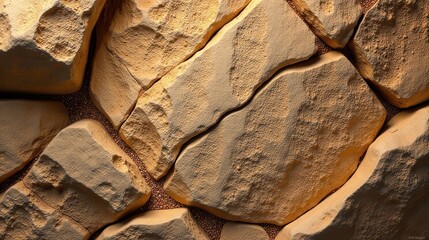 Leinwandbilder - Textured Stone Wall with Grain Infills A Detailed Close-up Showing Irregular Shapes and Natural Hues