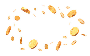 Wall Mural - 3d flying golden golden coins of philippine peso. rich or casino luck concept. precious expensive tr