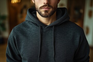 Sticker - Portrait of a person with a beard and black hooded sweatshirt, suitable for use in illustrations, comics or social media