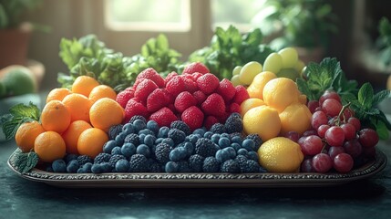 Sticker - Assorted fruits and vegetables arranged on a table