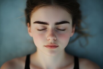 Wall Mural - A close-up shot of a woman with her eyes closed, looking peaceful