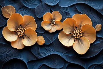 Wall Mural - A close-up shot of three flowers against a bright blue background