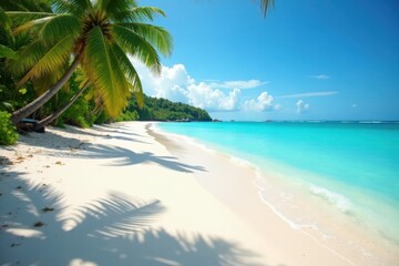 Wall Mural - powdery white sand meets turquoise waves, sun-drenched paradise , relaxing, sky
