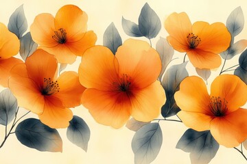 Poster - A bouquet of bright orange flowers with lush green leaves