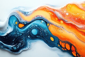 Wall Mural - A close-up shot of a colorful liquid painting on a table, perfect for creative inspiration or artistic expression