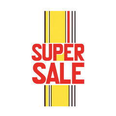 Wall Mural - A vibrant graphic announcing a super sale with red lettering against a yellow and black background.