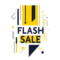 Wall Mural - A vibrant flash sale announcement featuring an abstract geometric design in yellow and navy blue colors on a black background.