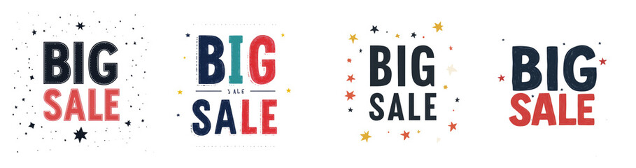 Wall Mural - Four stylized Big Sale announcements feature varying color schemes and star accents.