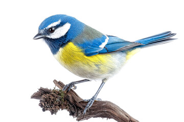 blue tit bird on branch - isolated on white background