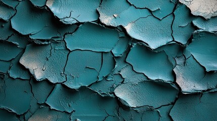 Closeup of teal cracked clay, resembling abstract art.