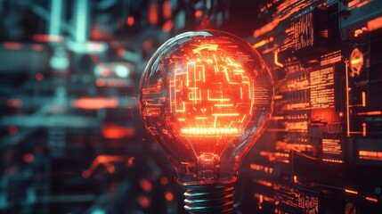 Wall Mural - abstract lightbulb with glowing digital business interface. solution and antivirus concept. 3d rende