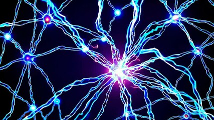 Aufkleber - Neural network illustration with interconnected glowing nodes and electric blue lines, technological and scientific concept