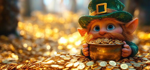 Canvas Print - A leprechaun and a pot of gold.