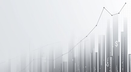 Wall Mural -  a growing line chart with white background, featuring an upward-pointing arrow and plain white color bars representing business growth, financial success, and data analysis.