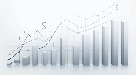 Wall Mural - a growing line chart with white background, featuring an upward-pointing arrow and plain white color