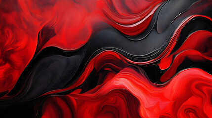Wall Mural - abstract marble acrylic paints in red and black painted in waves, texture.