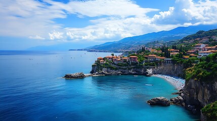 Wall Mural - Coastal Italian Village Seascape: A Picturesque Mediterranean Paradise