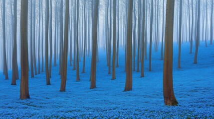 Wall Mural - Bluebell Forest in Fog