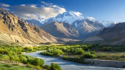 Wall Mural - Majestic Mountain River Landscape: A Serene Valley in the Himalayas