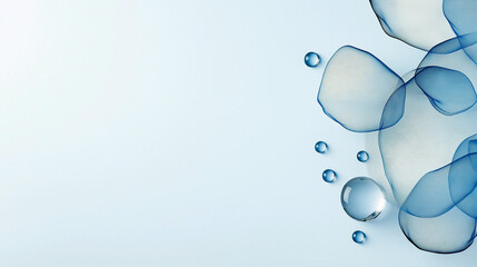 Wall Mural - Blue background with a white flower and a blue flower with a drop of water. Minimalistic blue background.