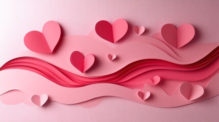 Pink paper hearts wave design, Valentine's Day card background