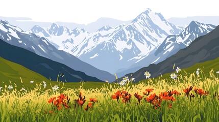 Wall Mural - Scenic View of Denali National Park with Colorful Wildflowers